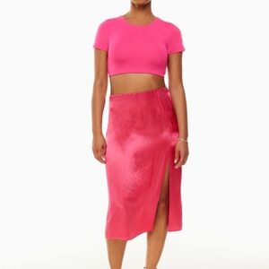 Aritzia Eames Slip Satin Midi Skirt (Eros Pink)